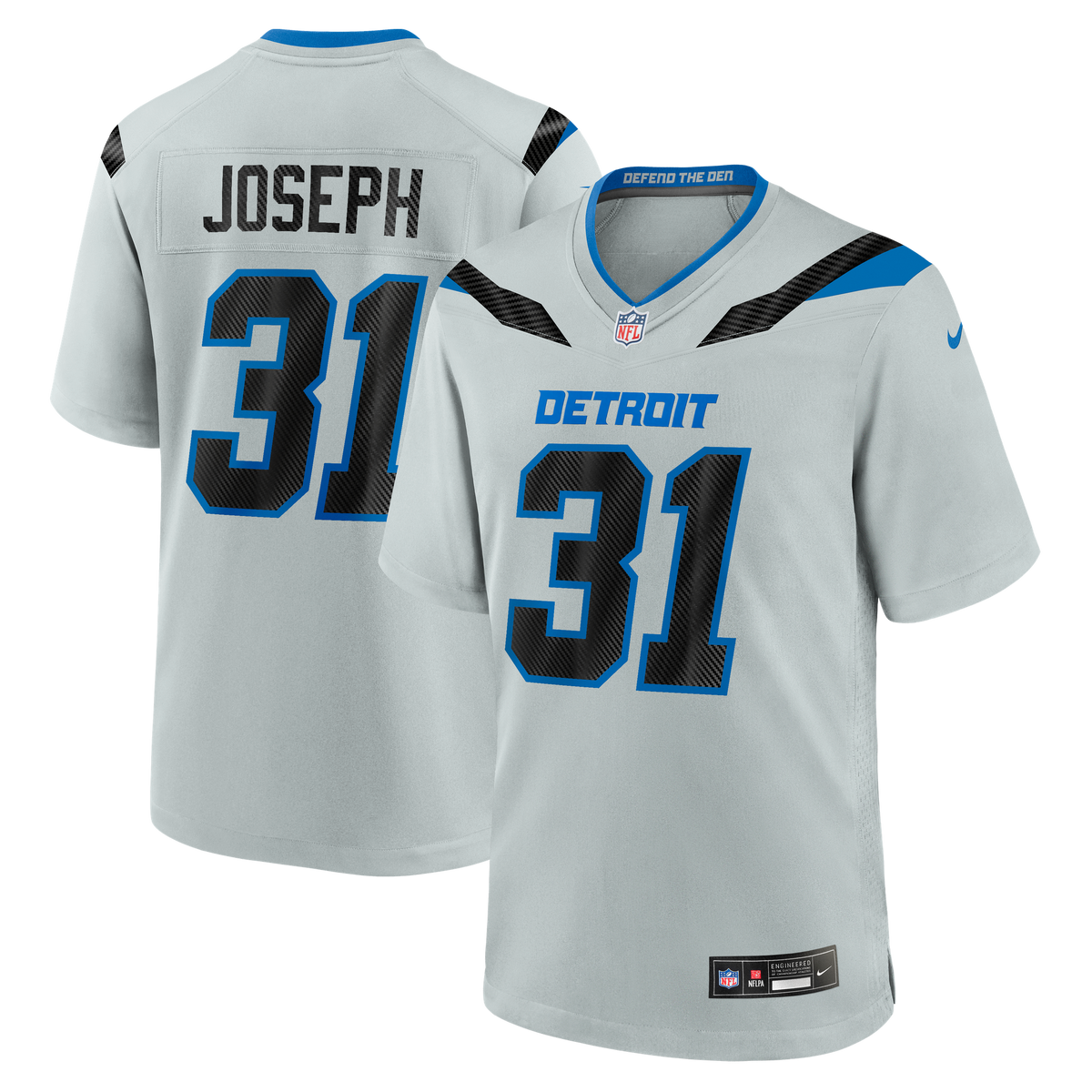 Detroit Lions Kerby Joseph Nike Silver 2026 Rivalries Collection Game Jersey