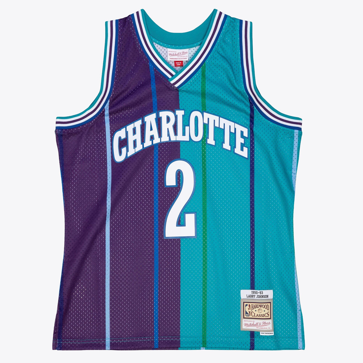 Charlotte Hornets Mitchell & Ness Larry Johnson 1992 Split Swingman Jersey