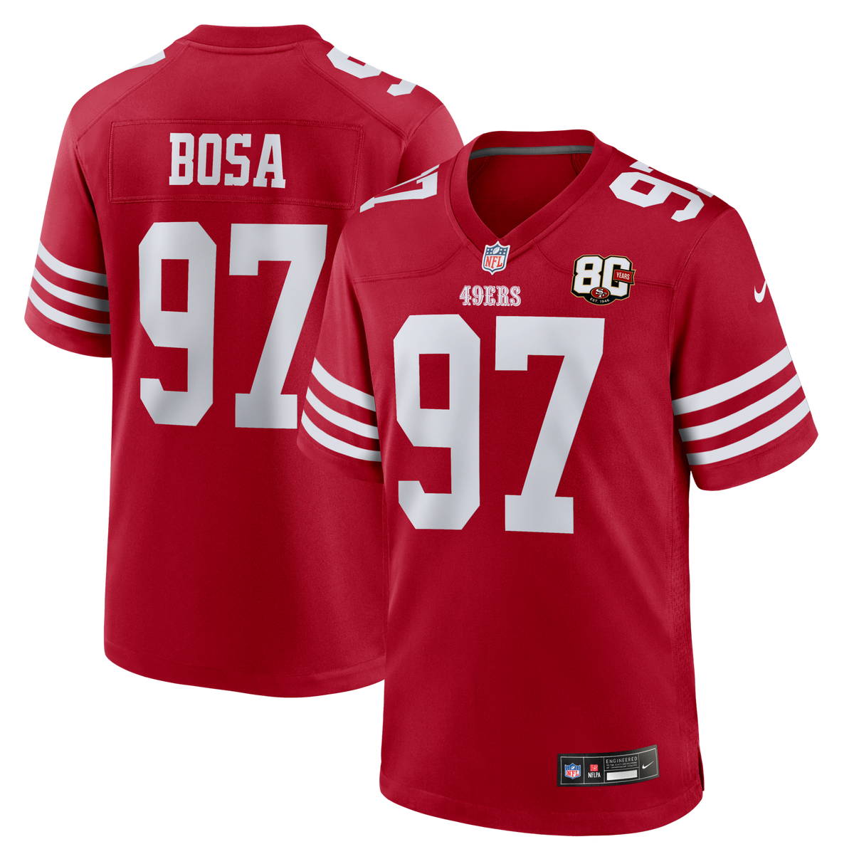 San Francisco 49ers Nick Bosa Scarlet 80th Anniversary Game Jersey
