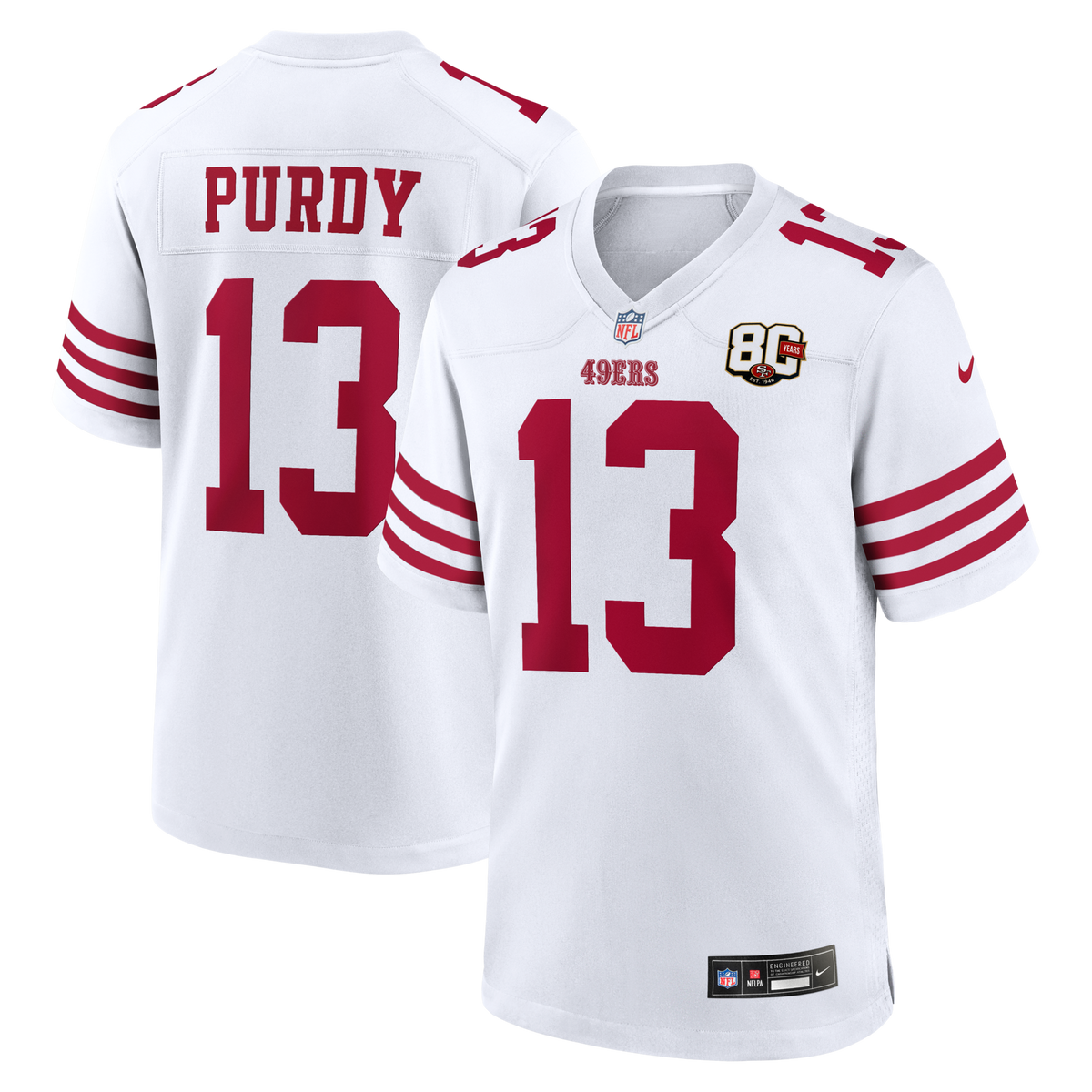 San Francisco 49ers Brock Purdy White 80th Anniversary Game Jersey