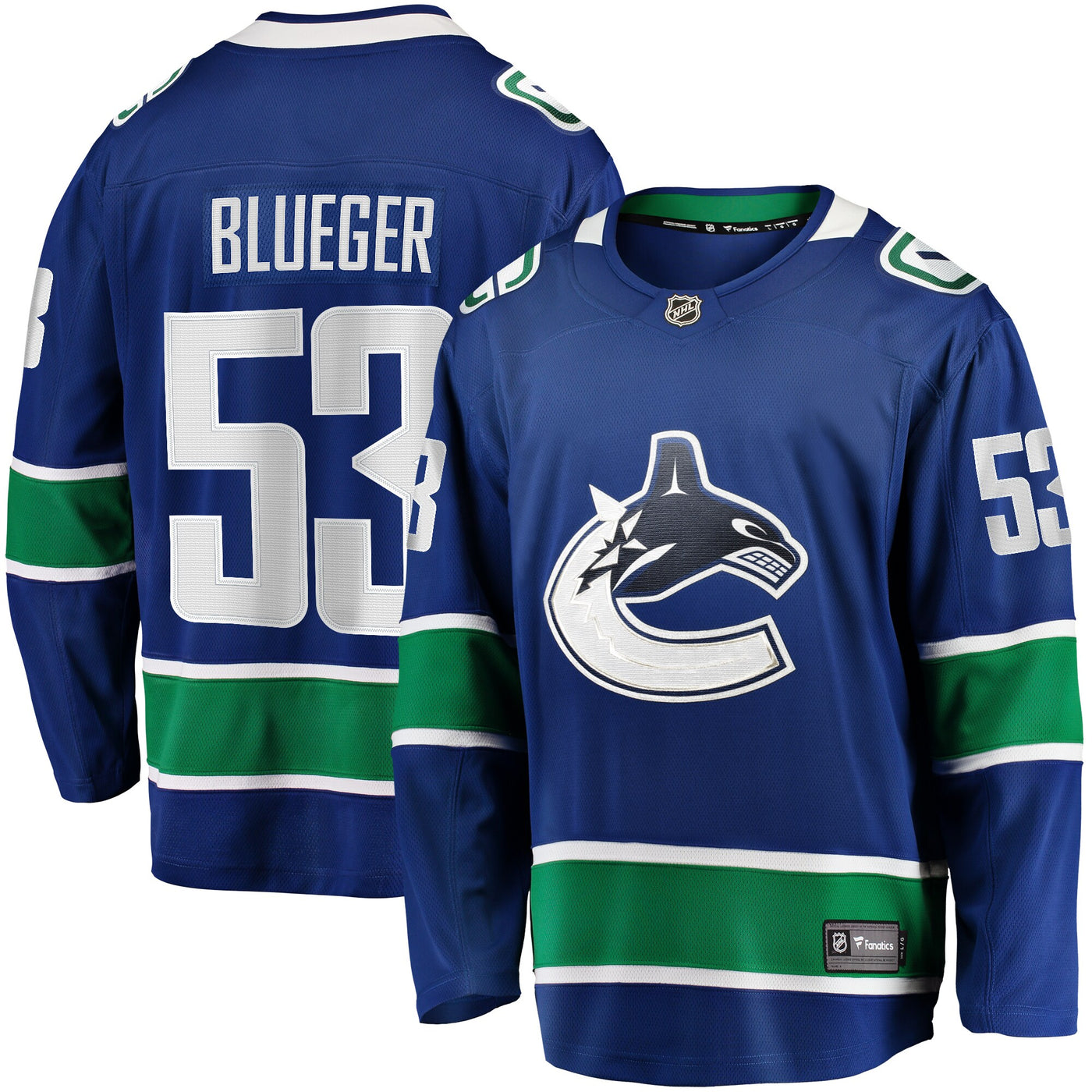 Vancouver Canucks Teddy Blueger Fanatics Blue Home Breakaway Jersey