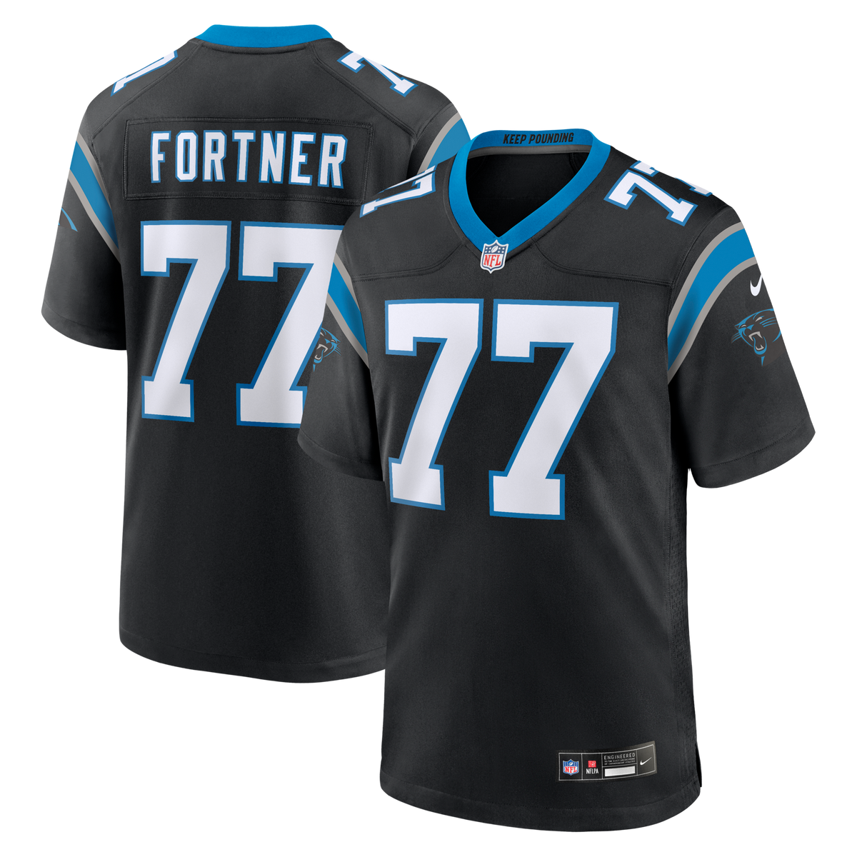 Carolina Panthers Luke Fortner Black Team Game Jersey