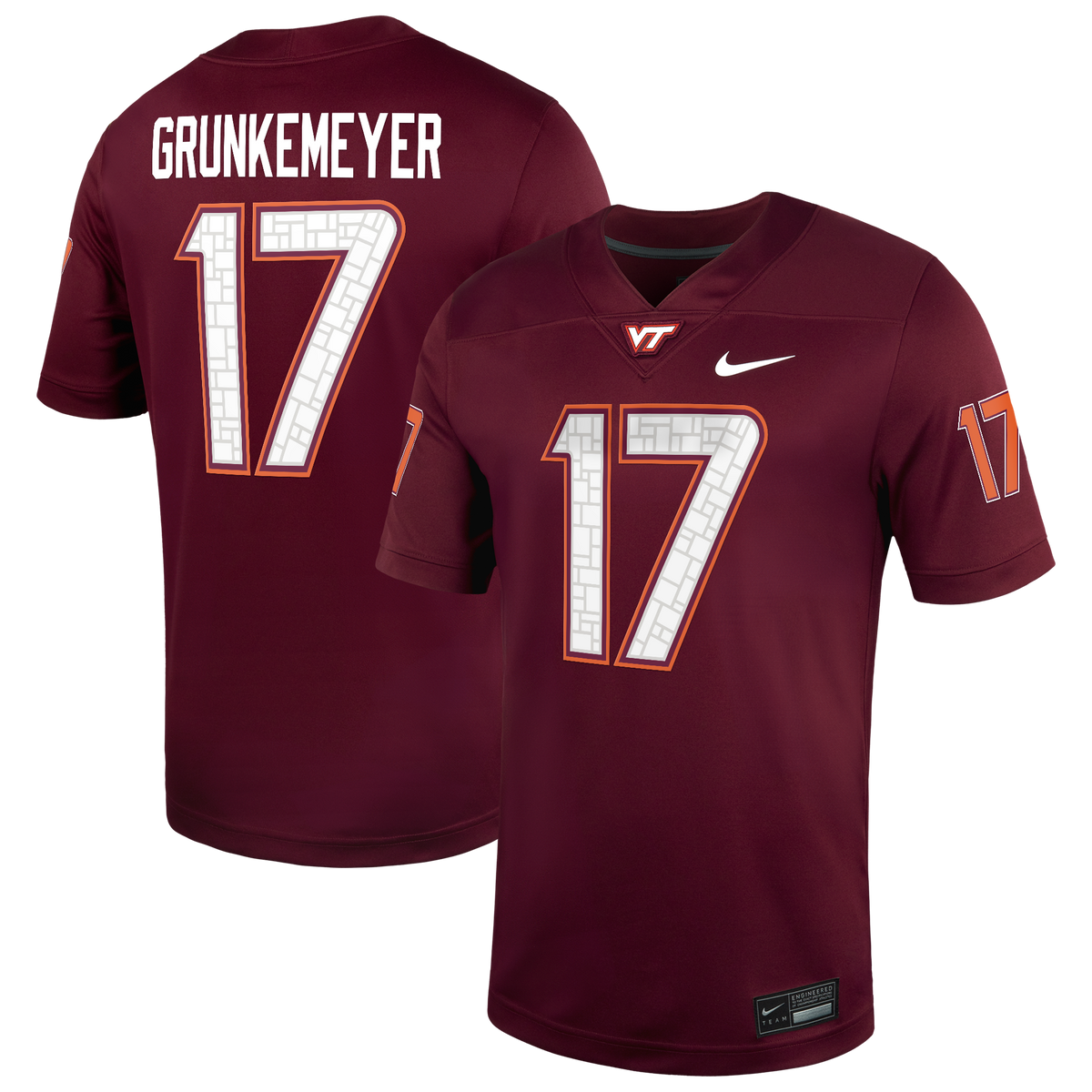 Ethan Grunkemeyer Virginia Tech Hokies Home Game Jersey - Maroon