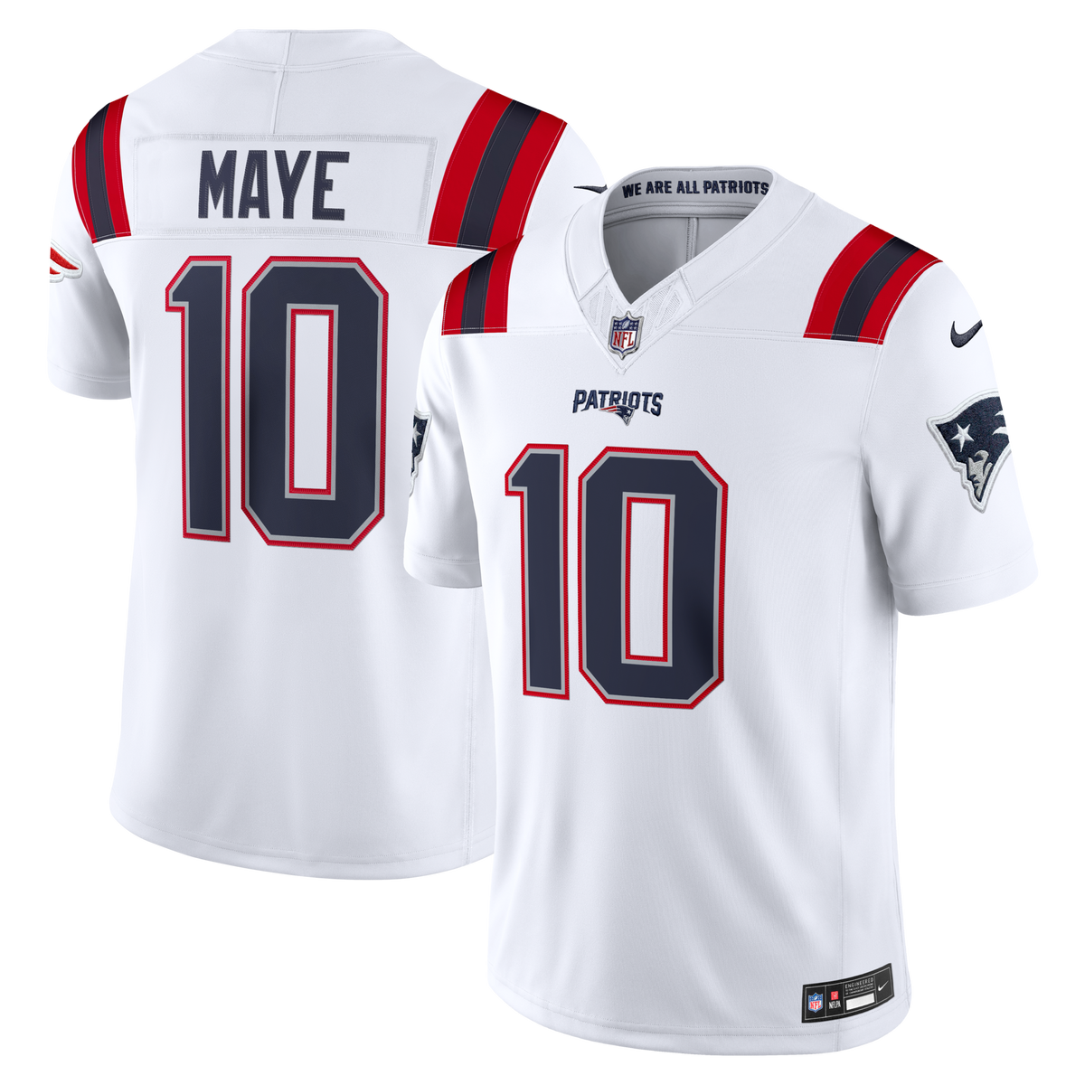 New England Patriots Drake Maye White Vapor F.U.S.E. Stitched Limited Jersey