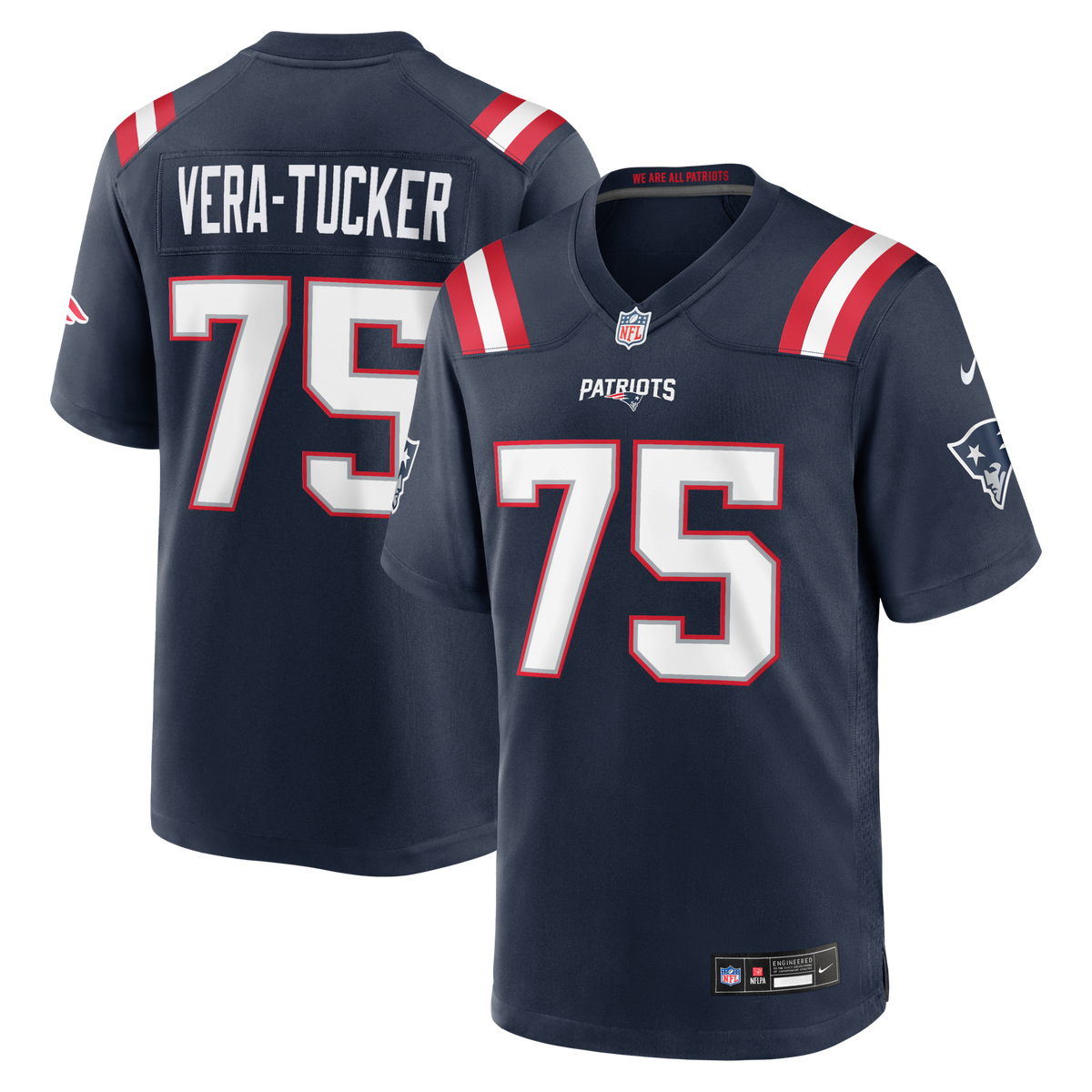New England Patriots Alijah Vera-Tucker Navy Team Game Jersey