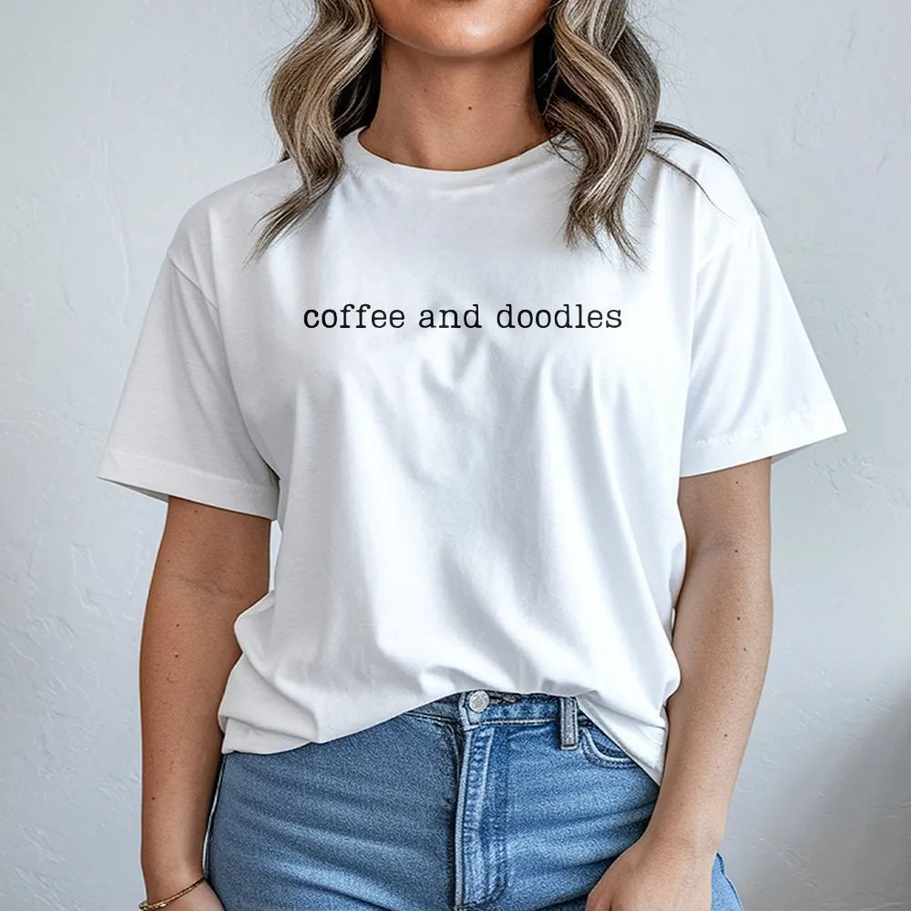 Coffee and Doodles T-Shirt | Funny Doodle Dog Quote Sweatshirt | Cozy Cotton Blend | Gift for Doodle Mom