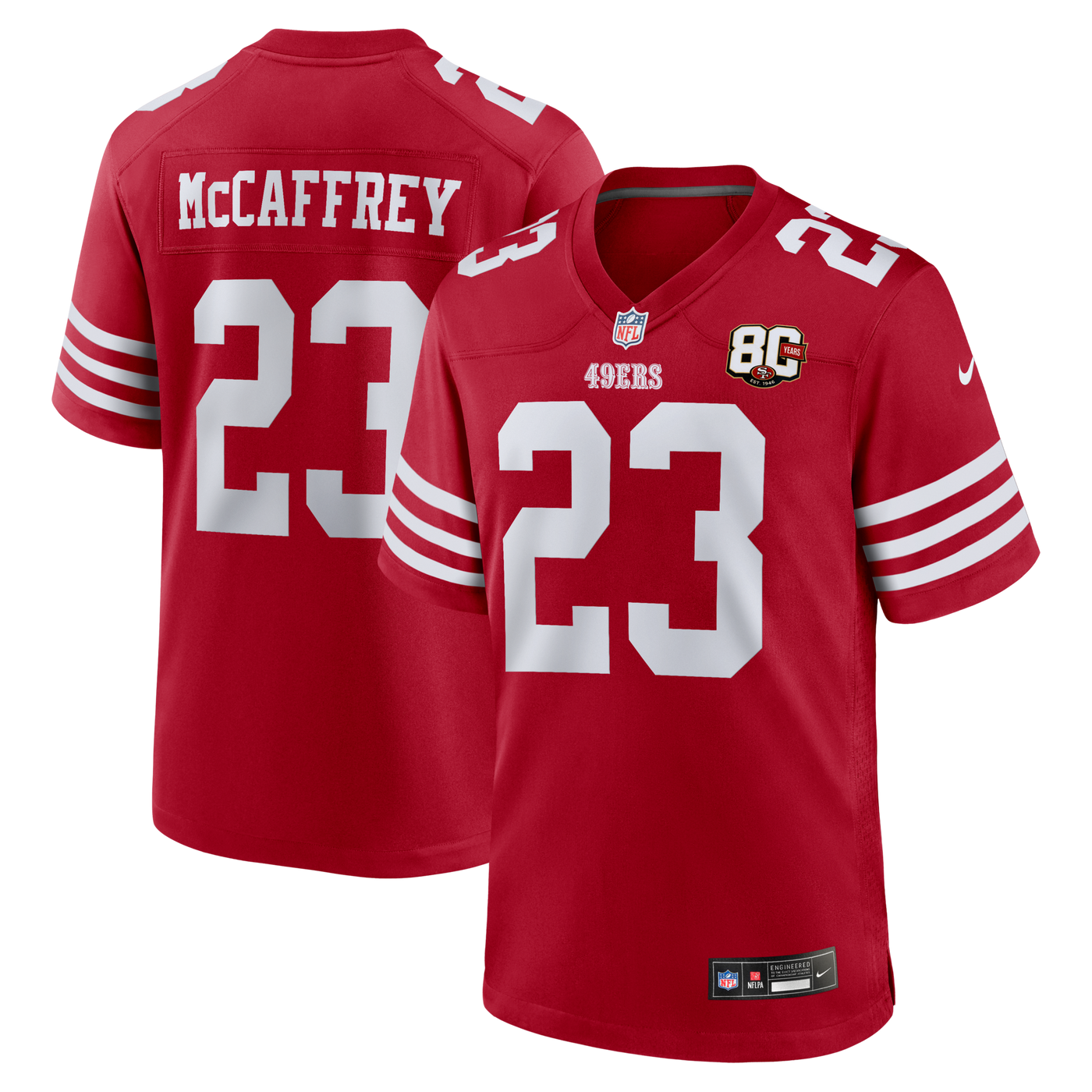 San Francisco 49ers Christian McCaffrey Nike Scarlet 80th Anniversary Game Jersey