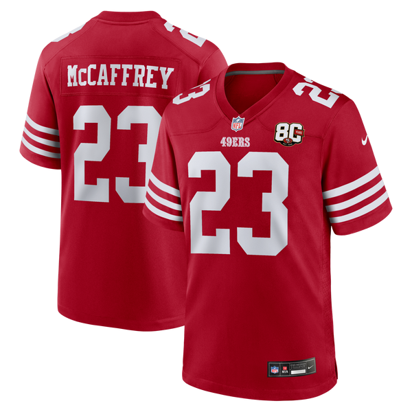 San Francisco 49ers Christian McCaffrey Nike Scarlet 80th Anniversary Game Jersey