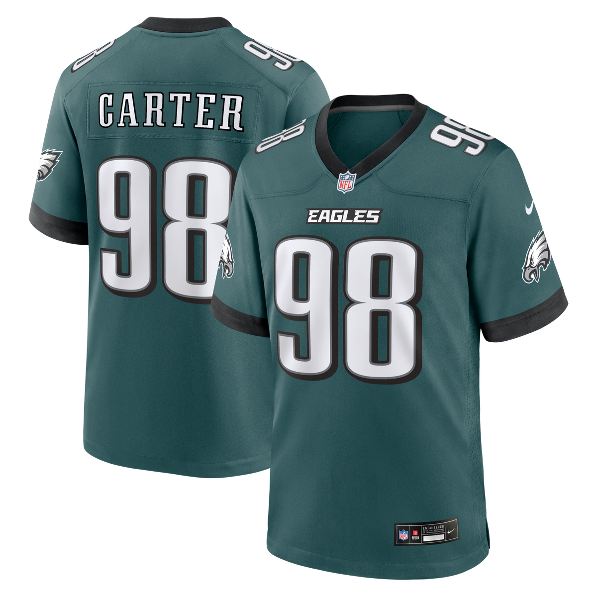 Philadelphia Eagles Jalen Carter Midnight Green Team Game Jersey