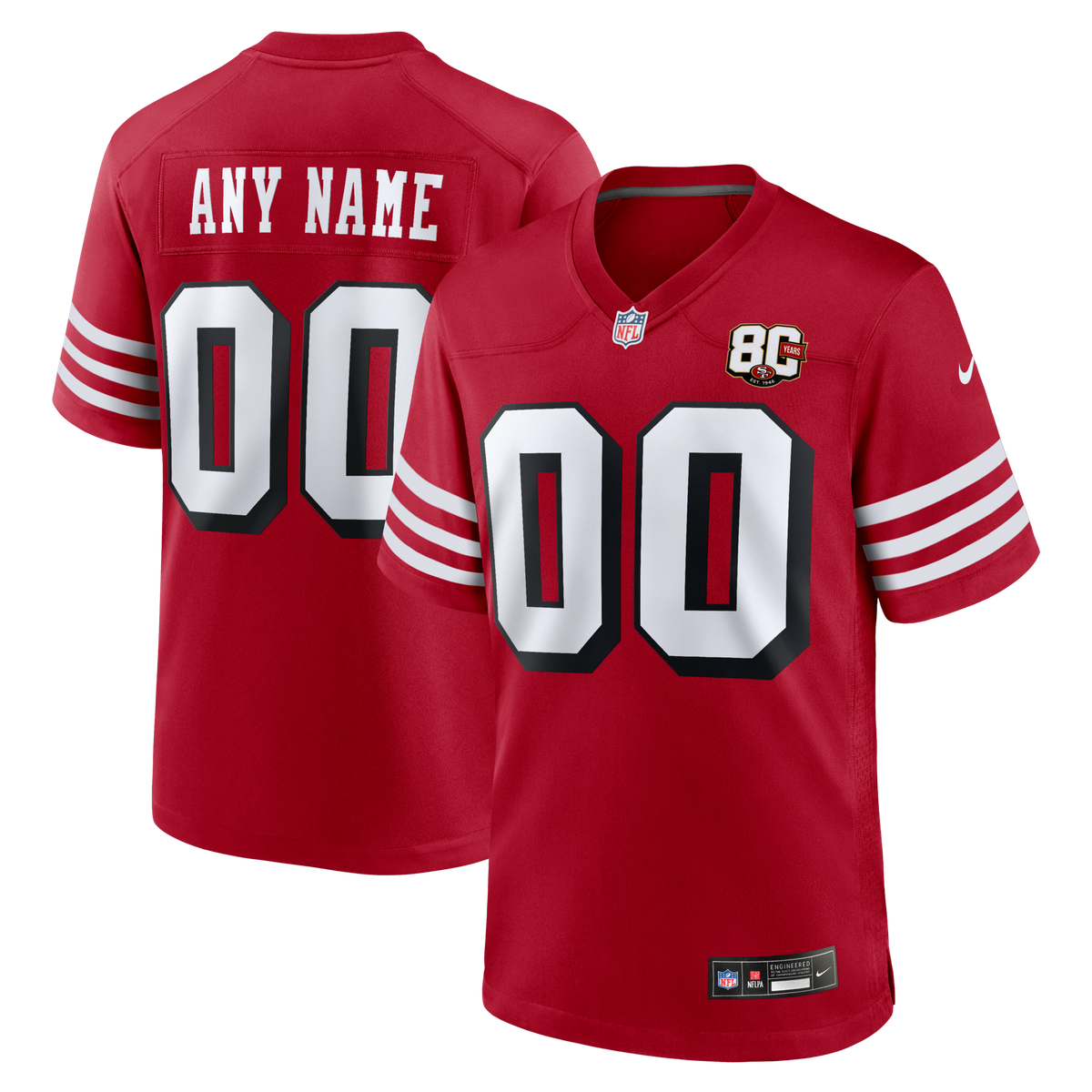 San Francisco 49ers Scarlet 80th Anniversary Alternate Custom Game Jersey