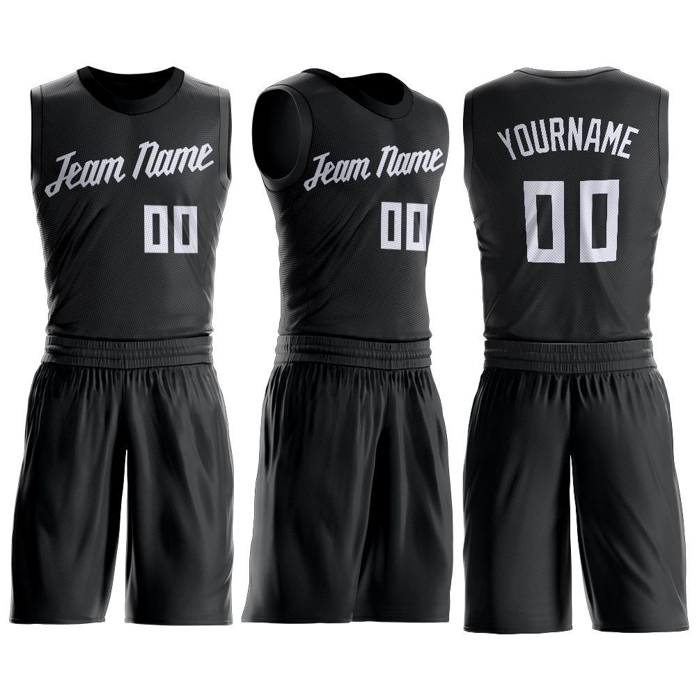 Custom Black White Round Neck Basketball Uniform Jersey