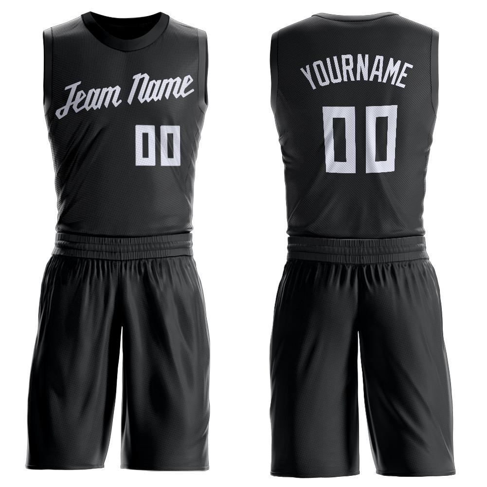 Custom Black White Round Neck Basketball Uniform Jersey