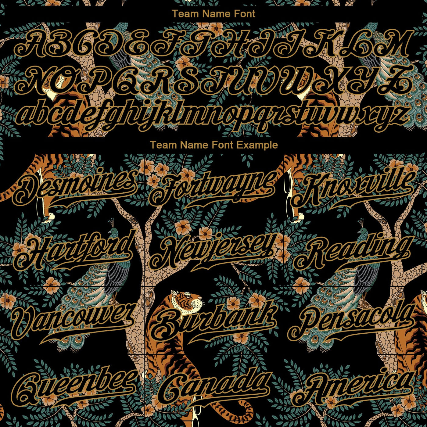 Custom Black Black-Old Gold 3D Pattern Design Tiger And Peacock Authentic Baseball Jersey
