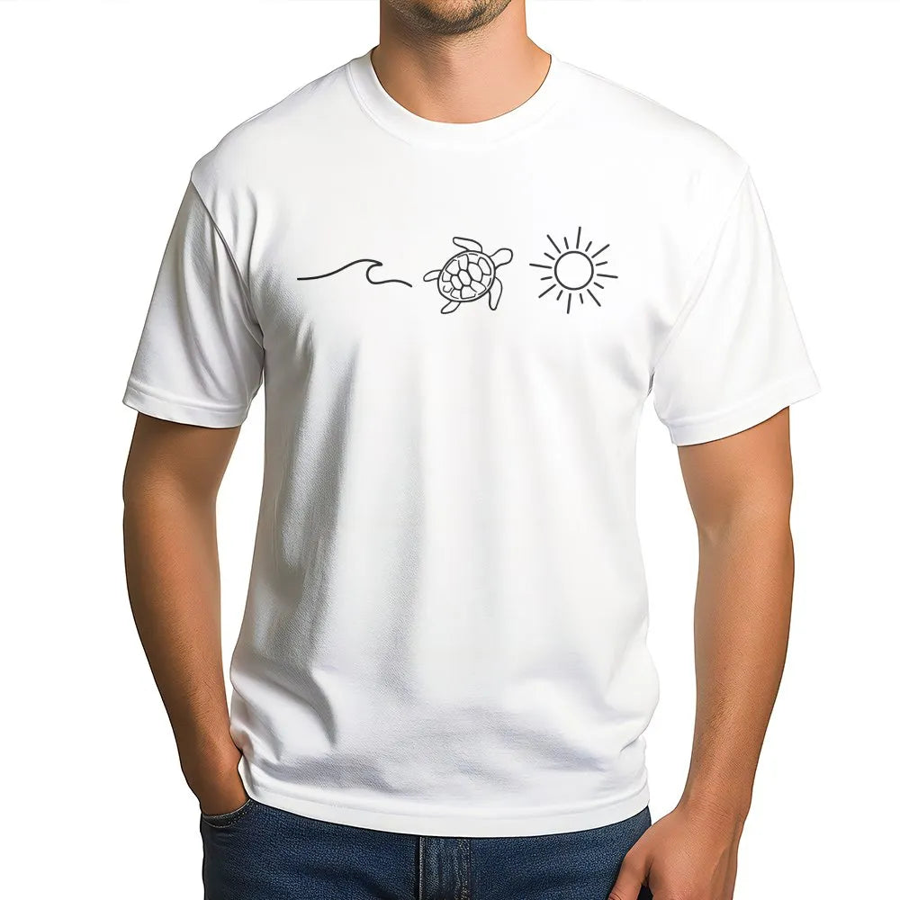 Minimalist Sea Turtle Sweatshirt | Ocean Wave and Sun Line Art | Soft Cotton Blend | Gift for Beach Lover