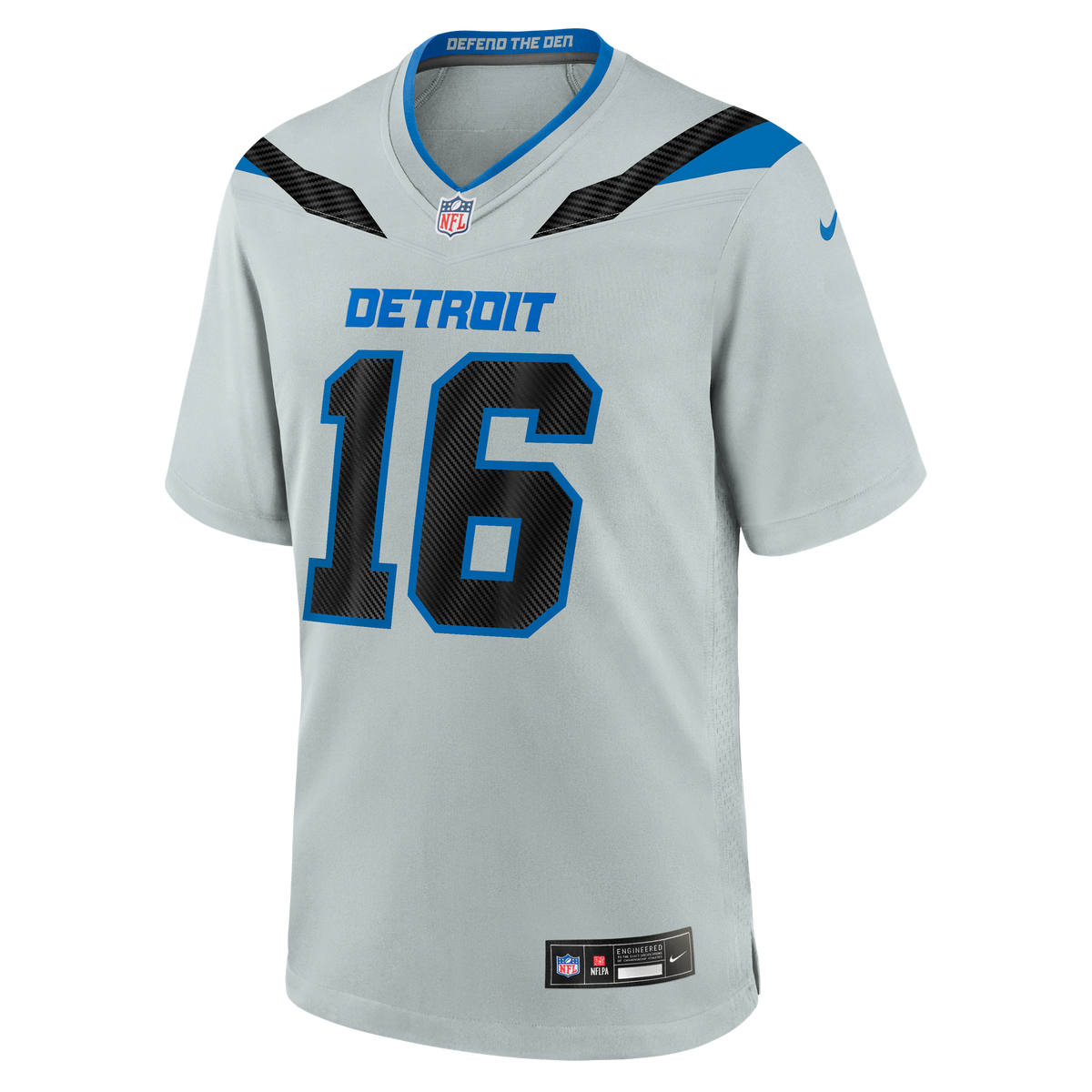 Detroit Lions Jared Goff Nike Silver 2026 Rivalries Collection Game Jersey