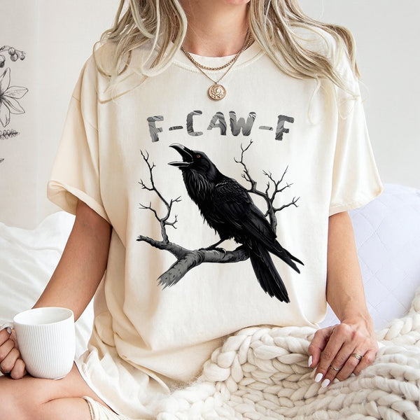 Raven T-Shirt | F-CAW-F Graphic Bird Illustration | 100% Soft Cotton Tee | Gothic Nature Lover Apparel Gift