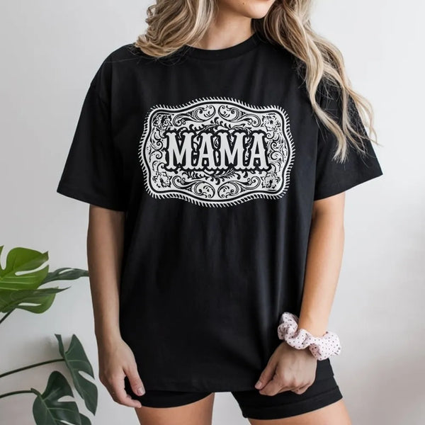 Western Mama T-Shirt | Vintage Rodeo Belt Buckle Graphic | Soft Cotton Tee | Country Cowgirl Gift for Mom