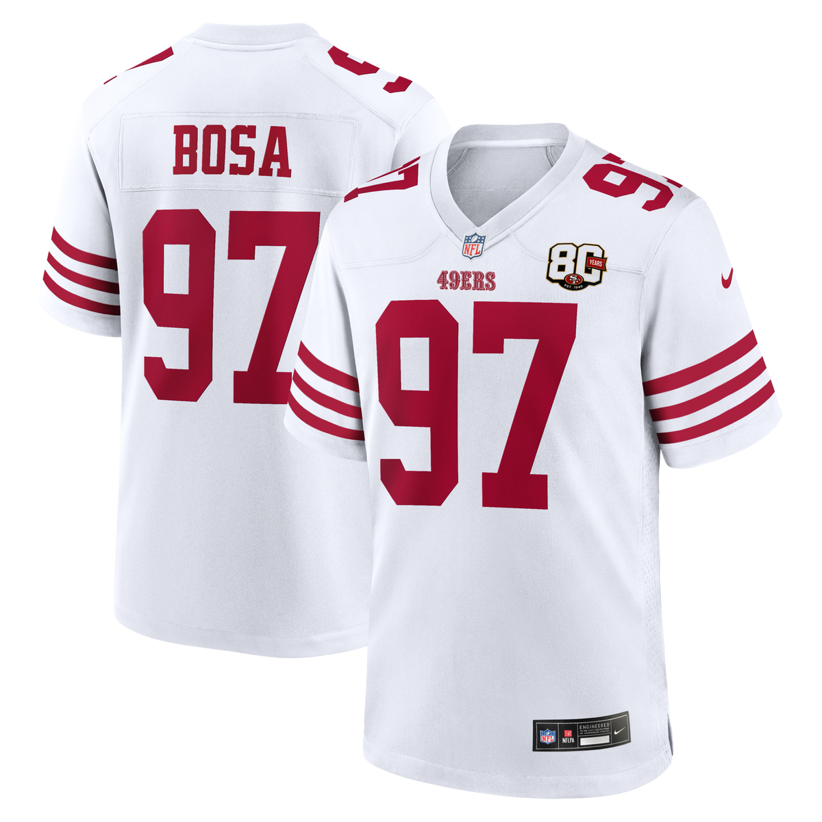 San Francisco 49ers Nick Bosa White 80th Anniversary Game Jersey