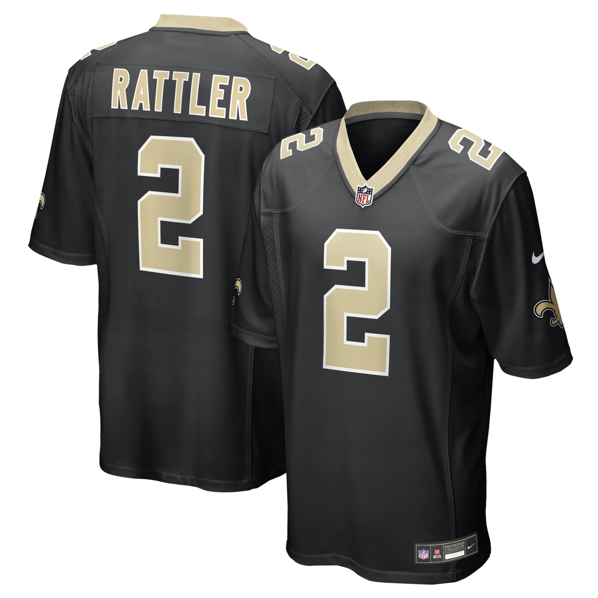 New Orleans Saints Spencer Rattler Black Team Game Jersey