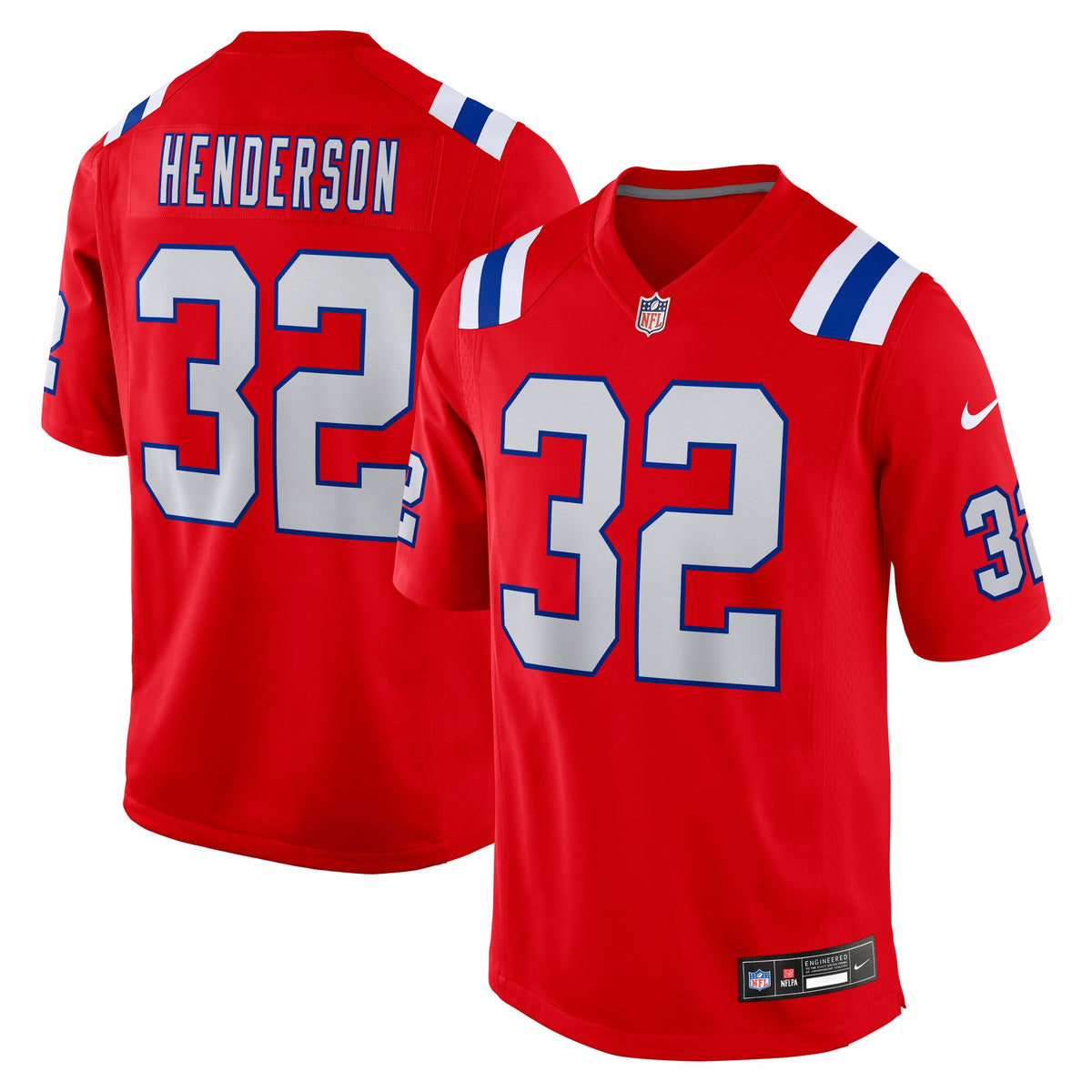 New England Patriots TreVeyon Henderson Red Alternate Game Player Jersey