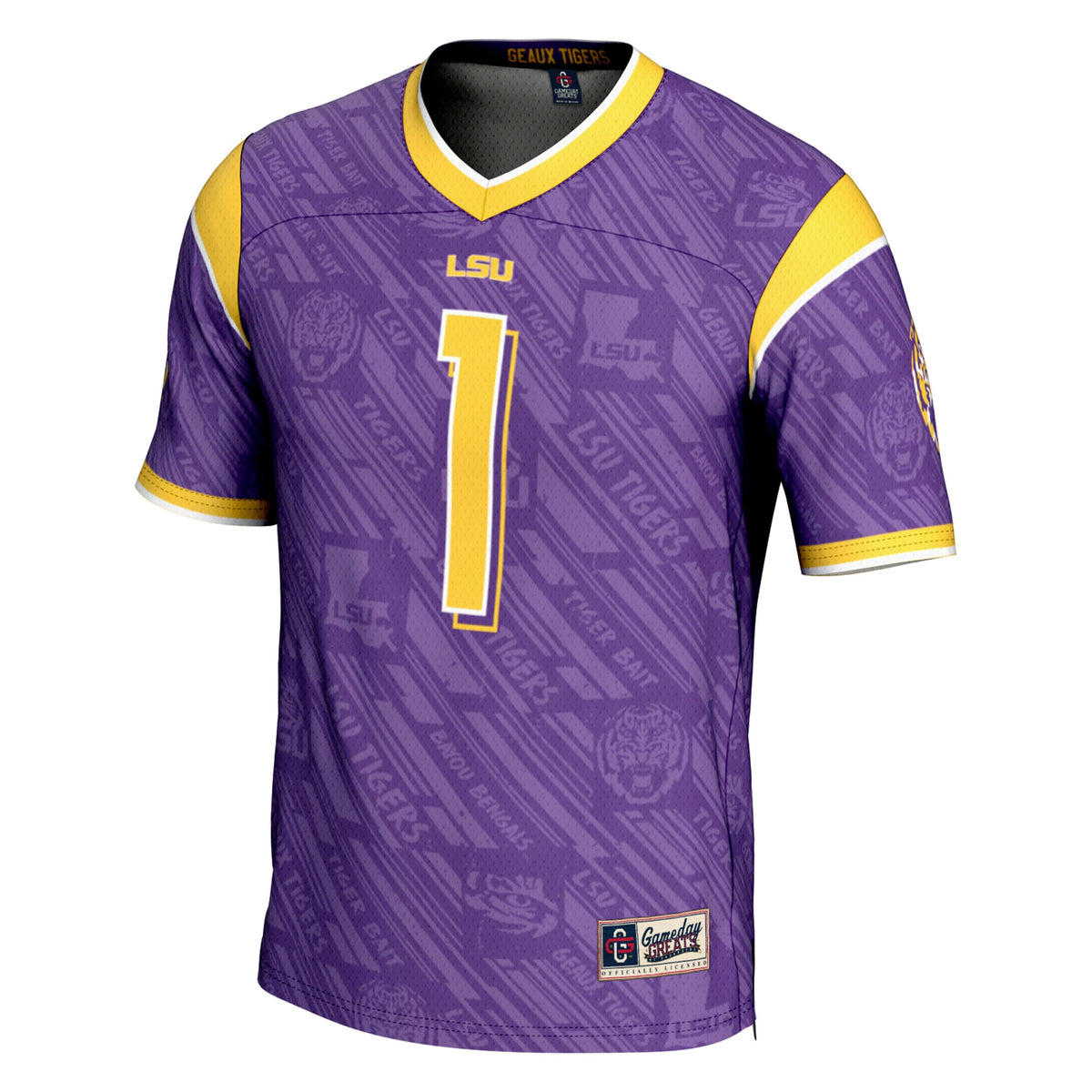 LSU Tigers #1 GameDay Greats Purple Highlight Print Football Fashion Jersey
