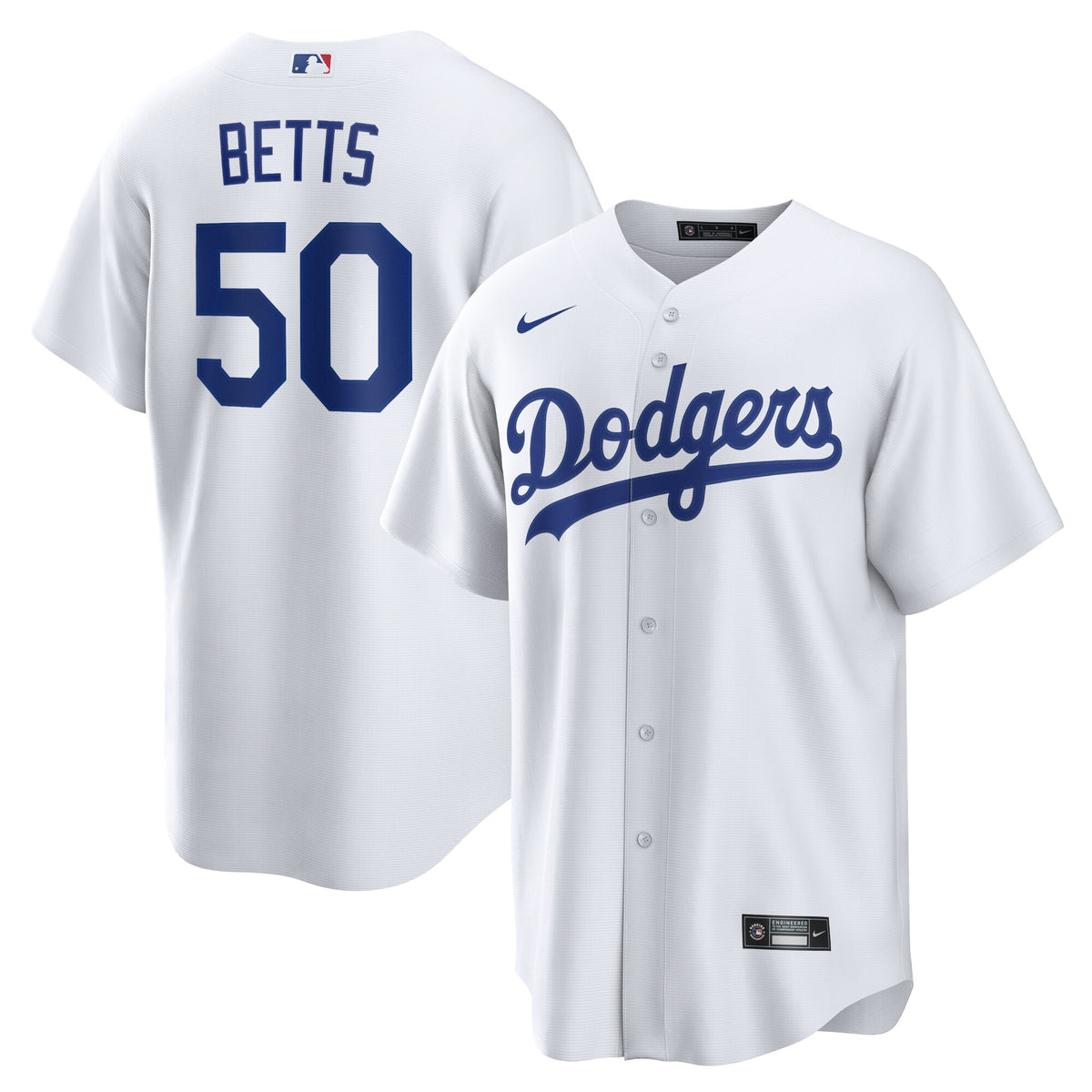 Los Angeles Dodgers Mookie Betts White Home Replica Player Name Jersey