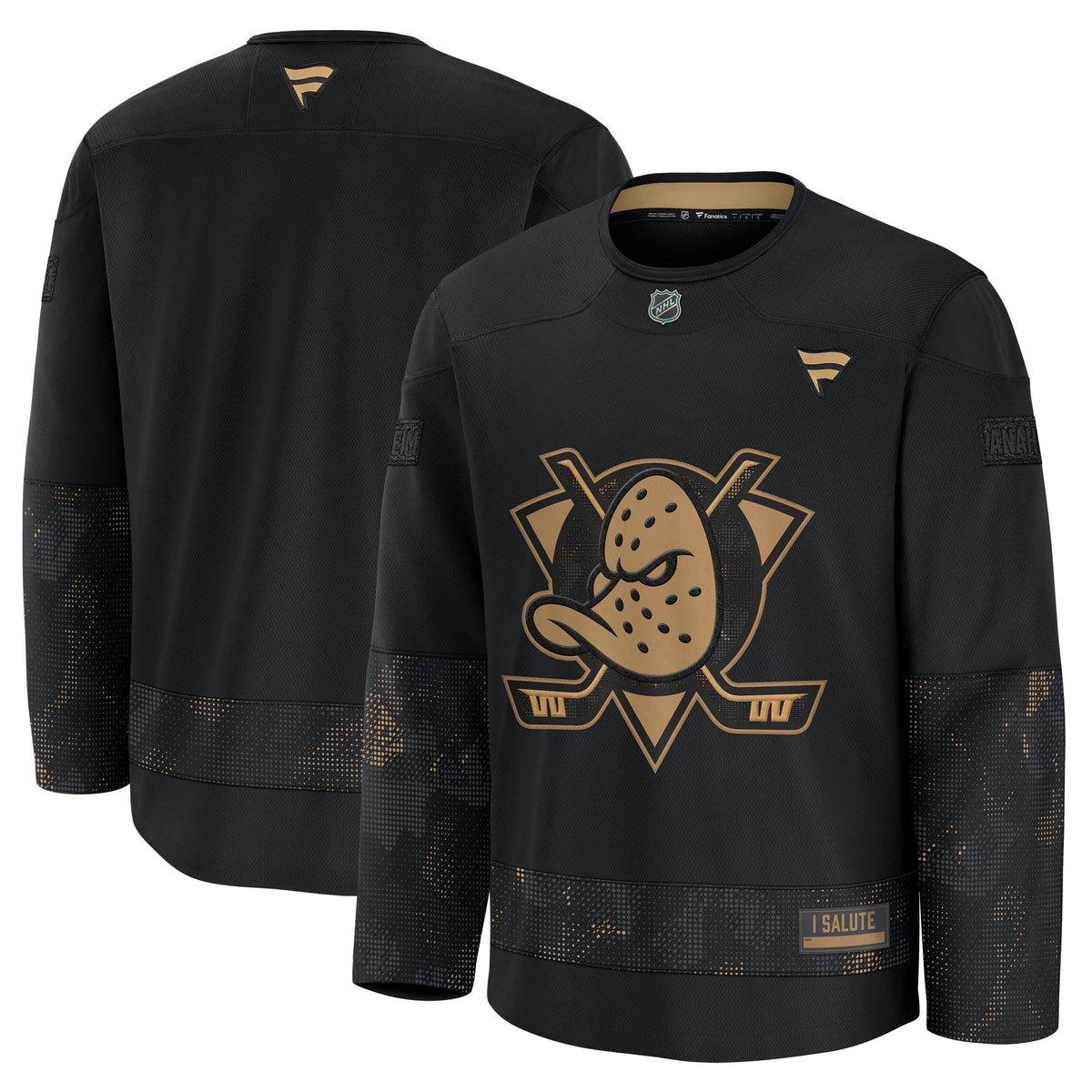 Anaheim Ducks Fanatics Black 2024 Military Appreciation Practice Jersey