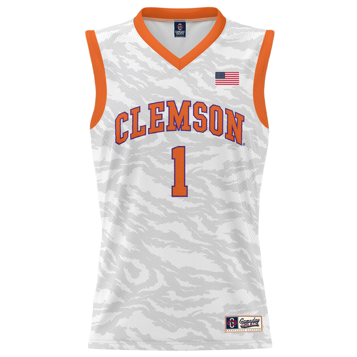 #1 Clemson Tigers GameDay Greats Lightweight Tiger Print Basketball Jersey - White