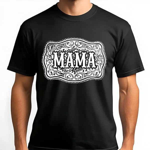 Western Mama T-Shirt | Vintage Rodeo Belt Buckle Graphic | Soft Cotton Tee | Country Cowgirl Gift for Mom