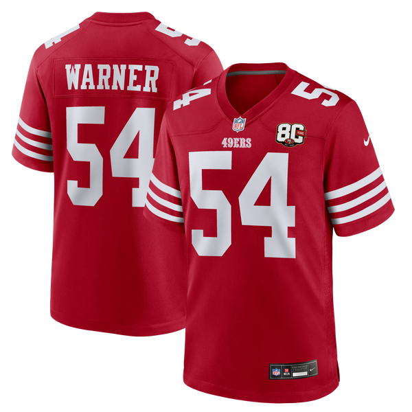 San Francisco 49ers Fred Warner Nike Scarlet 80th Anniversary Game Jersey