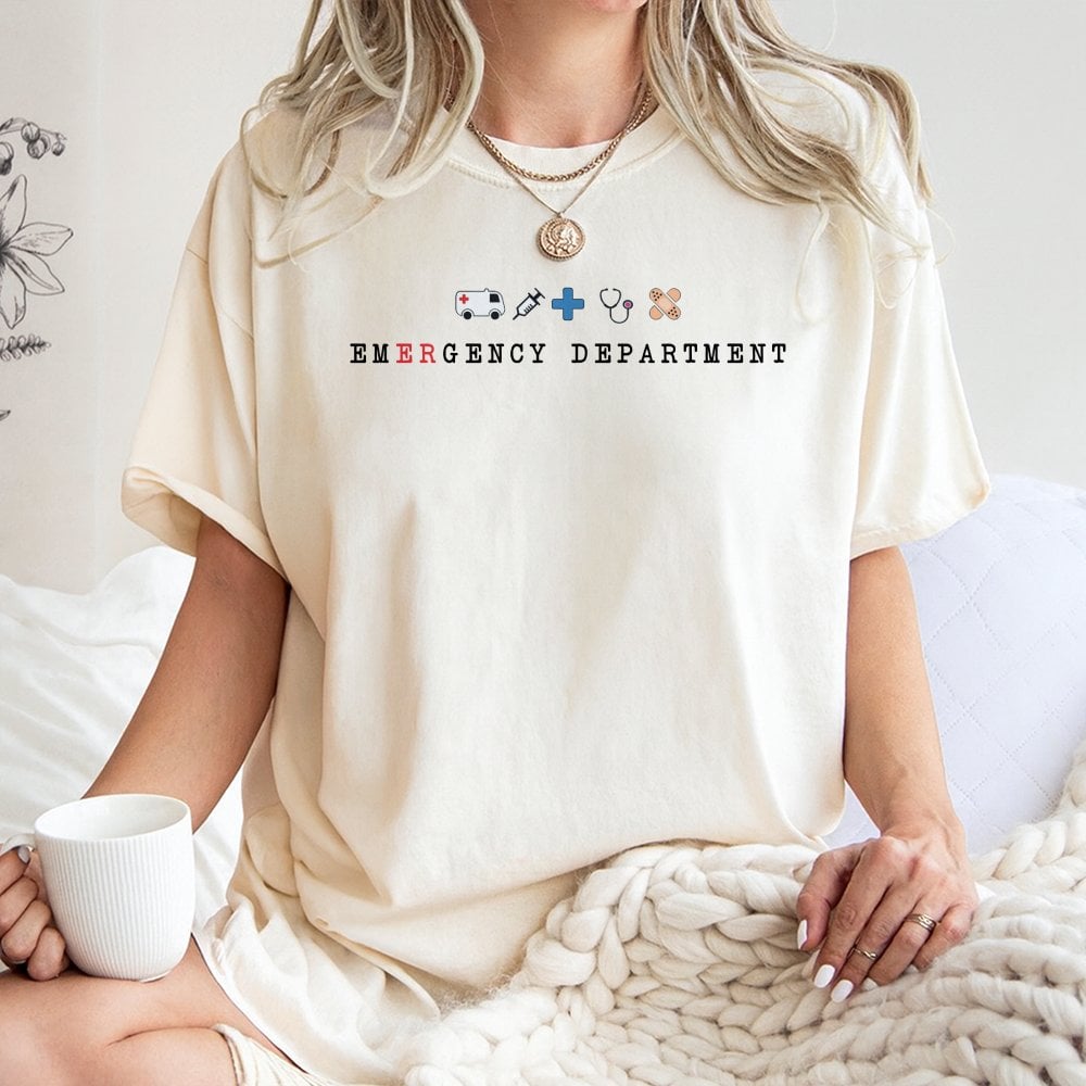 Emergency Department T-Shirt | Medical Icon Print | 100% Soft Cotton | Nurse Practitioner & ER Tech Gift