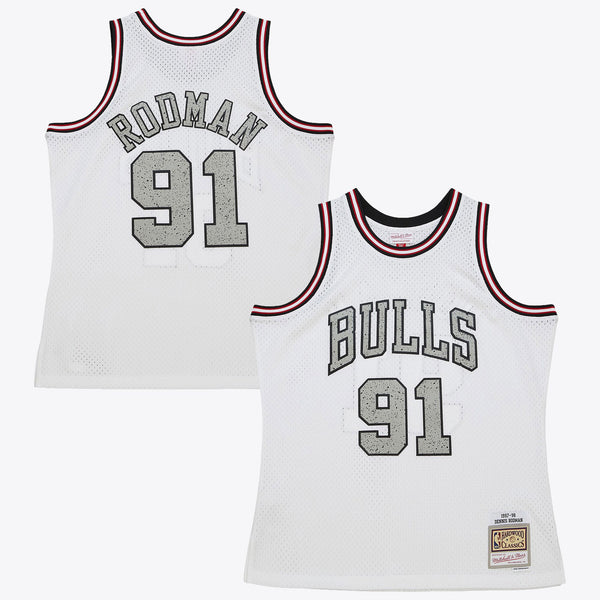 Chicago Bulls Mitchell & Ness Dennis Rodman 1997 Cracked Cement Swingman Jersey - White