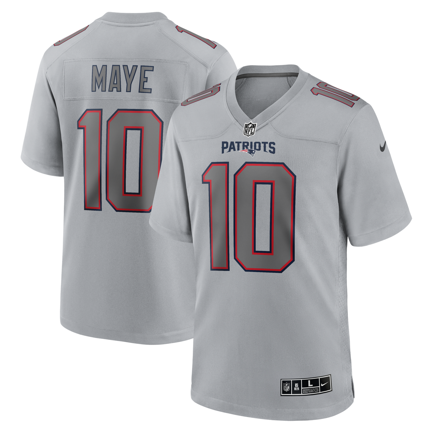 New England Patriots Drake Maye Nike Gray Atmosphere Fashion Game Jersey