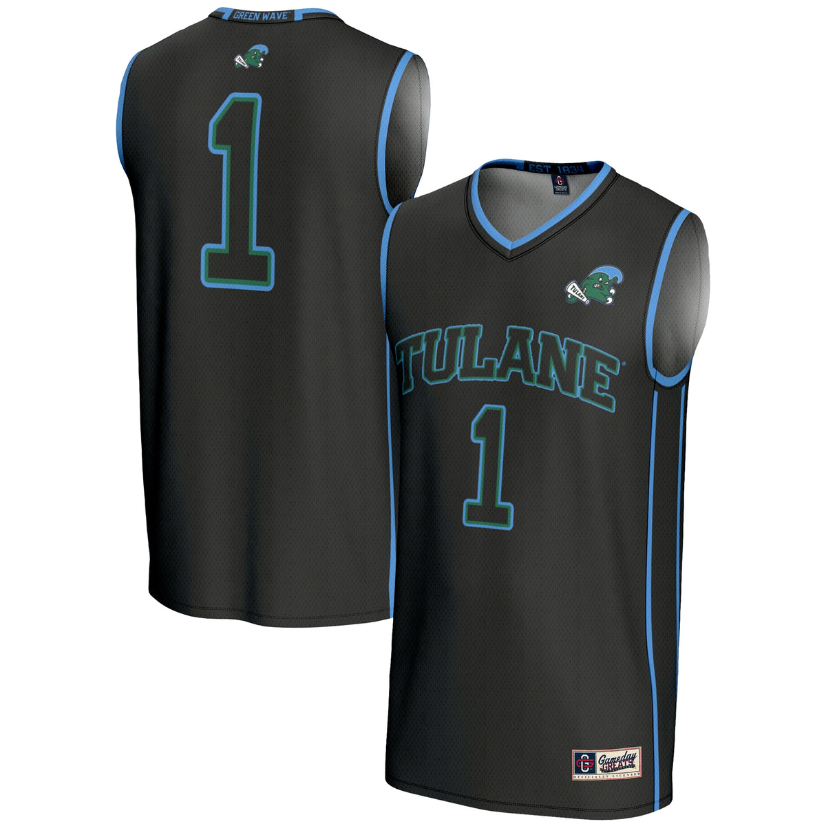 #1 Tulane Green Wave GameDay Greats Lightweight Basketball Jersey - Black
