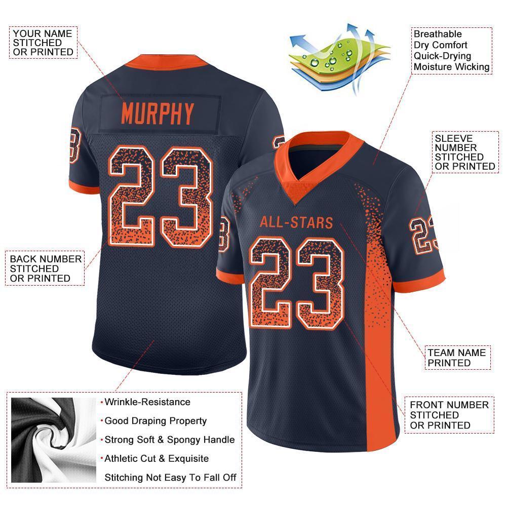 Custom Navy Orange-White Drift Fashion Football Jersey