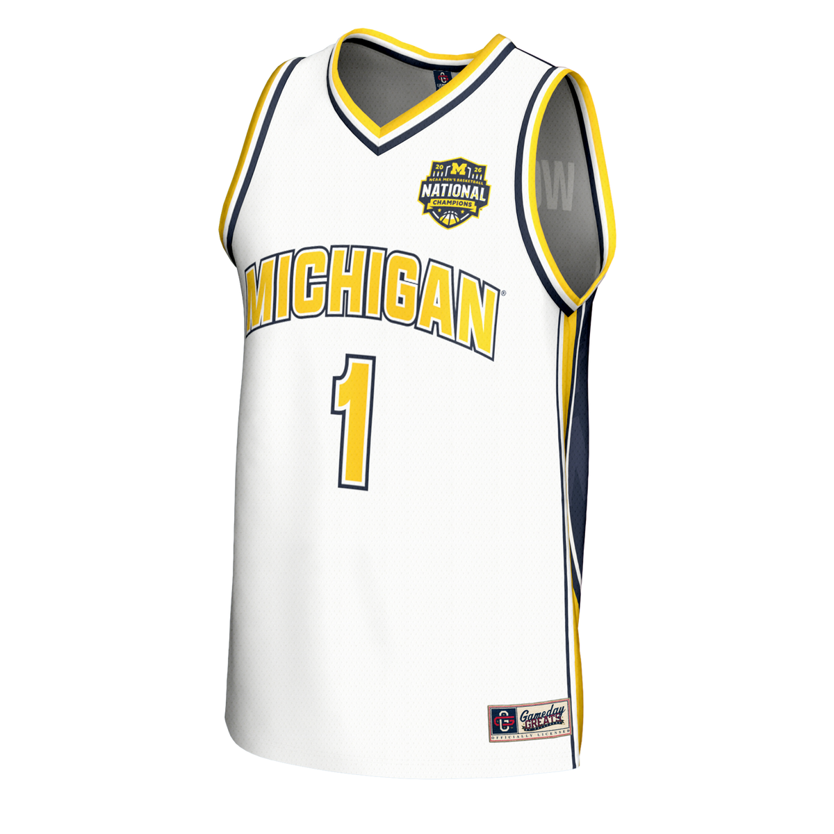 Michigan Wolverines GameDay Greats 2026 NCAA Basketball National Champions #1 Commemorative Fashion Jersey - White