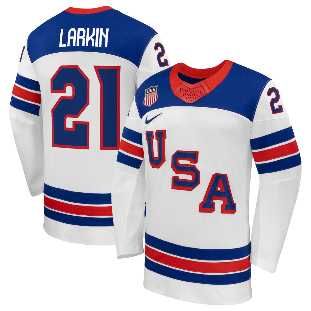 Dylan Larkin White US Hockey 2026 Away Replica Jersey