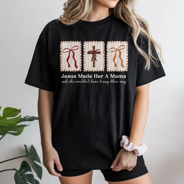 Christian Mama Sweatshirt | Coquette Bow Cross Graphic | Soft Cotton Blend | Religious Gift for New Mom