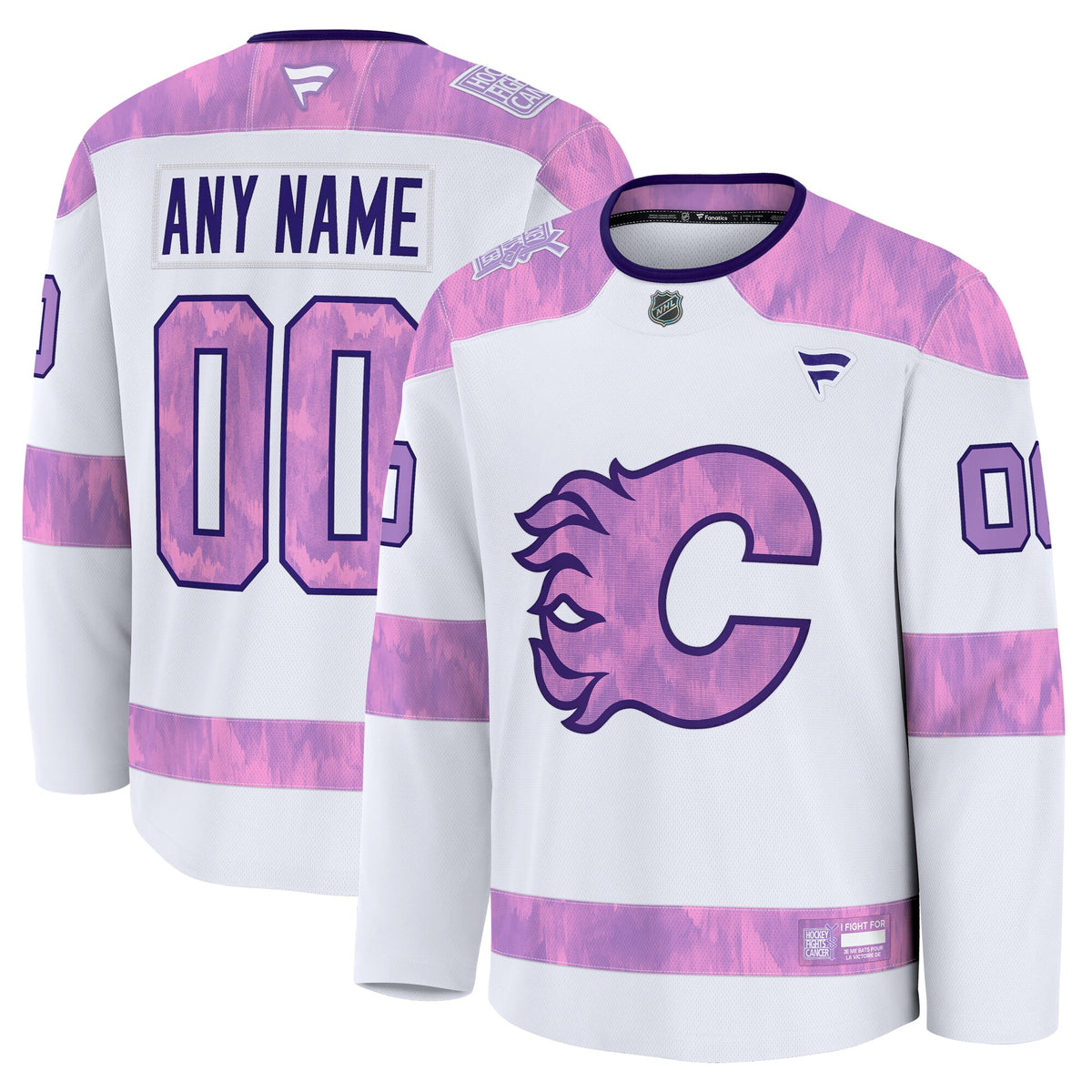 Calgary Flames Fanatics White 2024 Hockey Fights Cancer Custom Practice Jersey