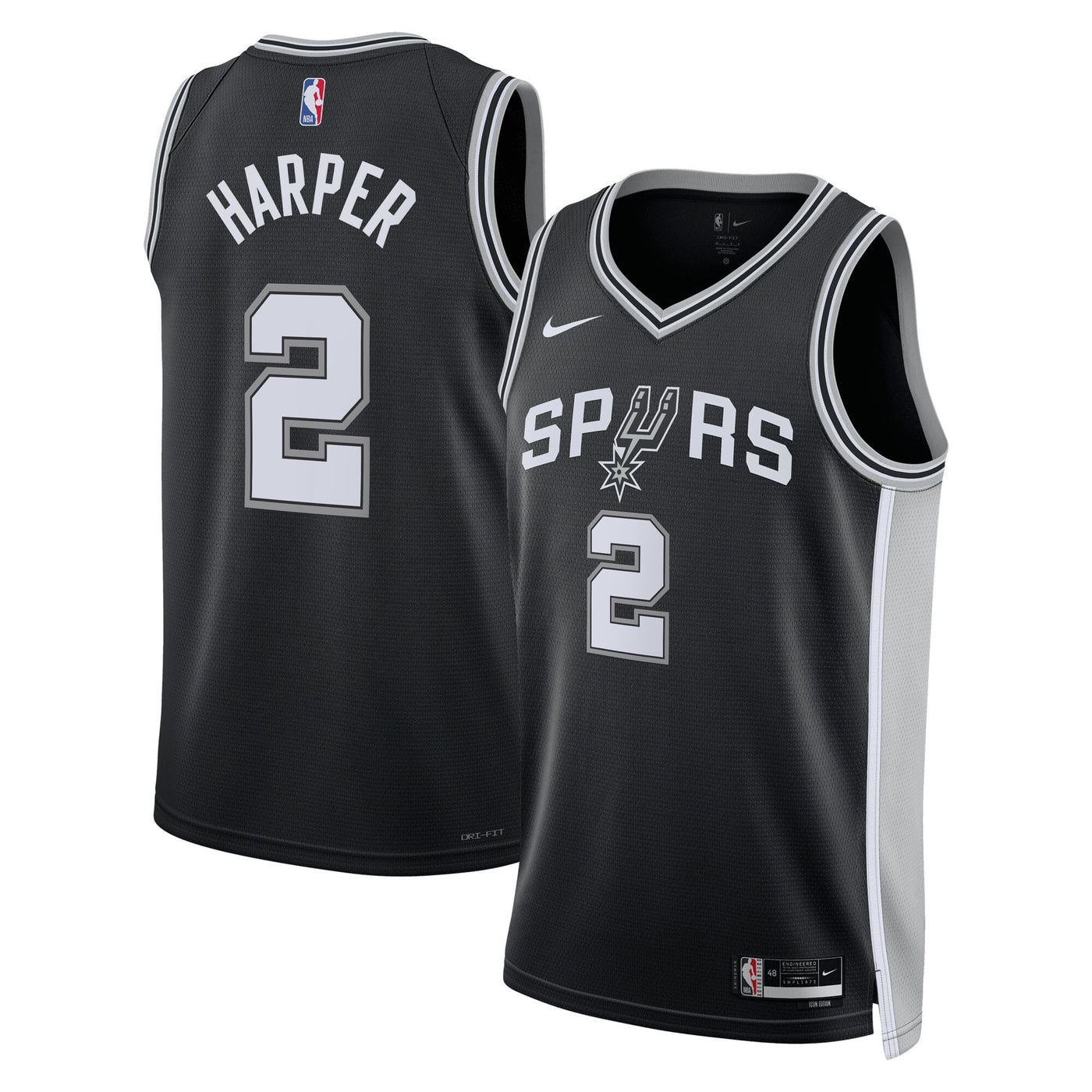San Antonio Spurs Nike Icon Edition Swingman Jersey NBA 2025 First Round Draft Pick - Black - Dylan Harper