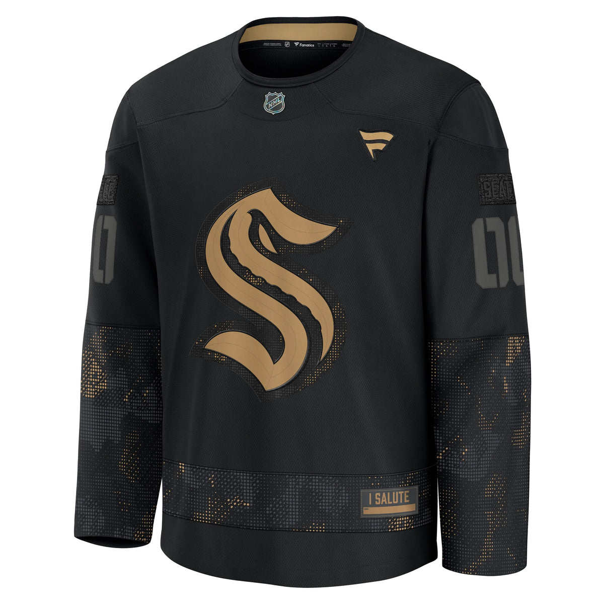 Seattle Kraken Fanatics Black 2024 Military Appreciation Custom Practice Jersey