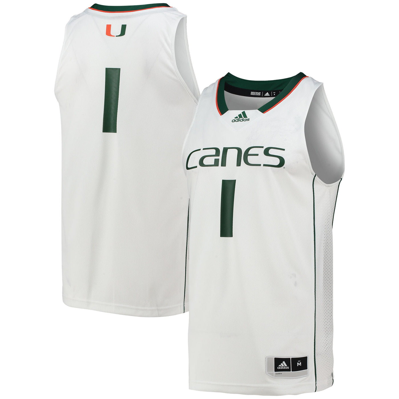 adidas #1 White Miami Hurricanes Team Swingman Basketball Jersey