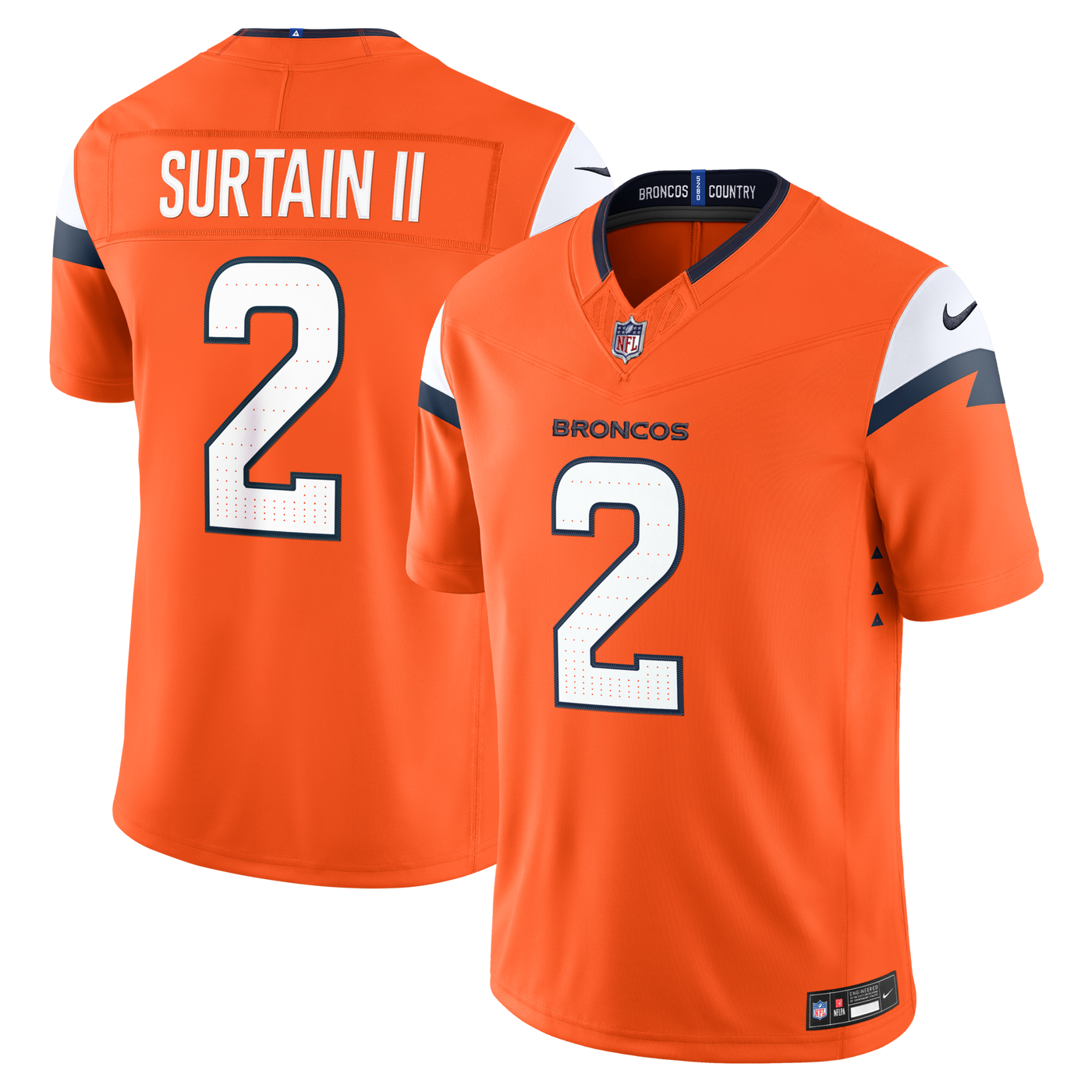 Denver Broncos Patrick Surtain II Nike Orange Team Vapor F.U.S.E. Stitched Limited Jersey