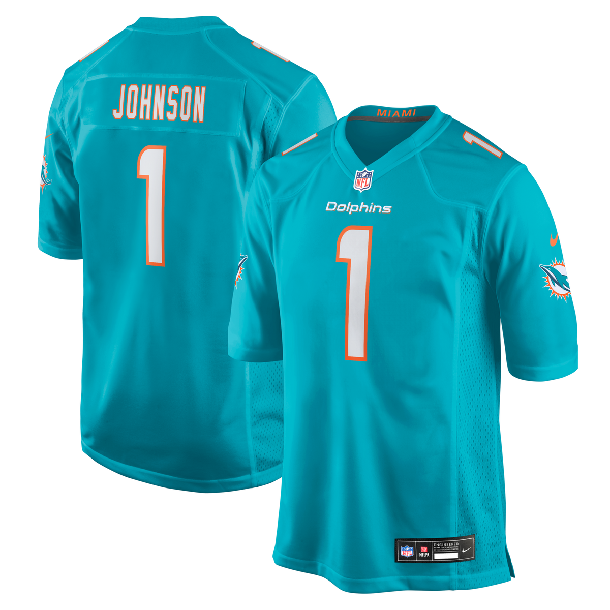 Miami Dolphins Chris Johnson Aqua 2026 NFL Draft First Round Pick No. 27 Team Game Jersey