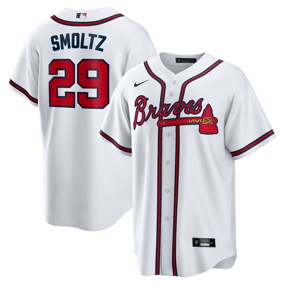 Atlanta Braves John Smoltz White Home Retired Player Replica Jersey