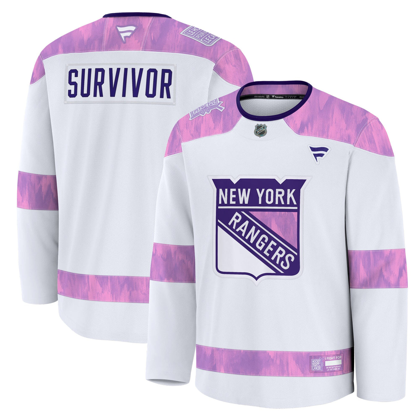 New York Rangers Fanatics White Hockey Fights Cancer Survivor Practice Jersey