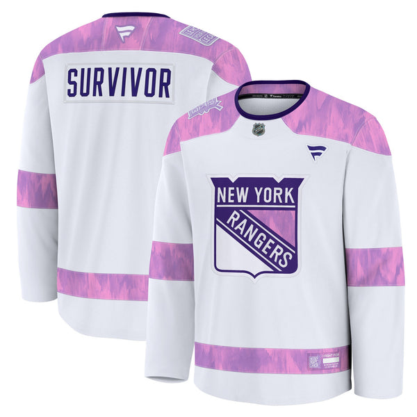 New York Rangers Fanatics White Hockey Fights Cancer Survivor Practice Jersey