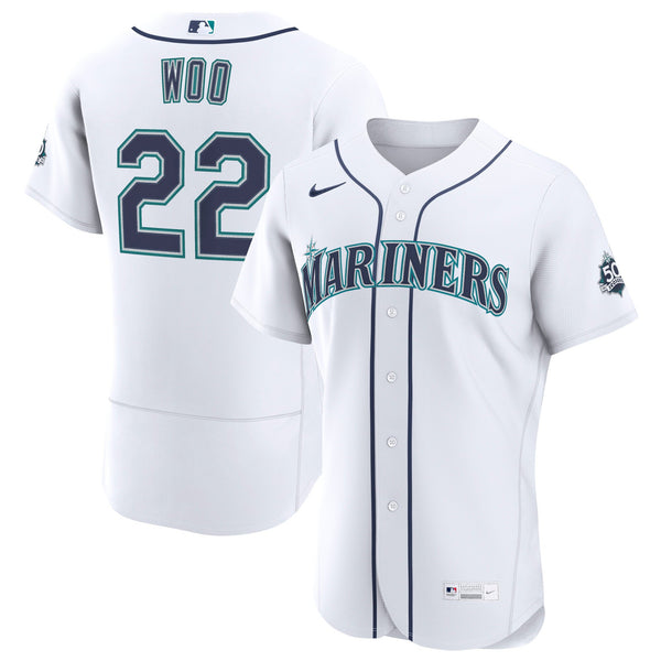 Seattle Mariners Bryan Woo Nike White Home 50th Season Authentic Jersey