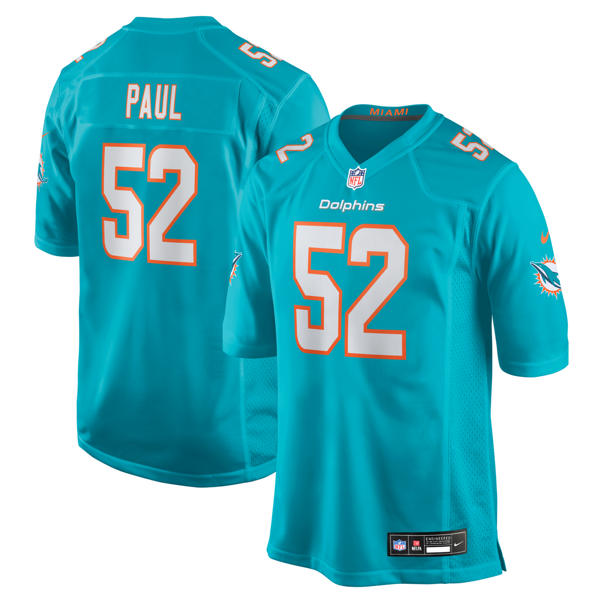Miami Dolphins Patrick Paul Aqua Game Jersey