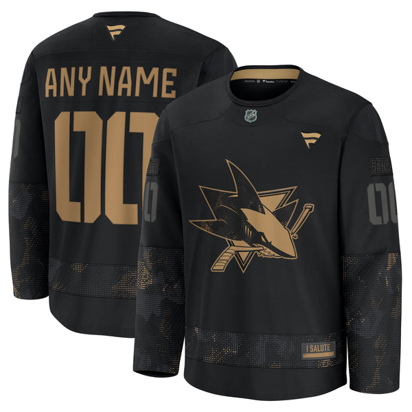 San Jose Sharks Fanatics Black 2024 Military Appreciation Custom Practice Jersey